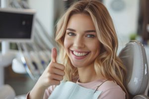 smiling dental patient with a thumbs up
